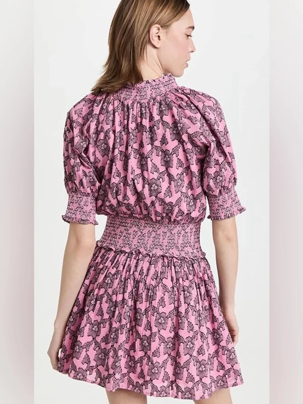 Anthropologie Roller Rabbit Smocked Waist Pink Floral Mini Dress